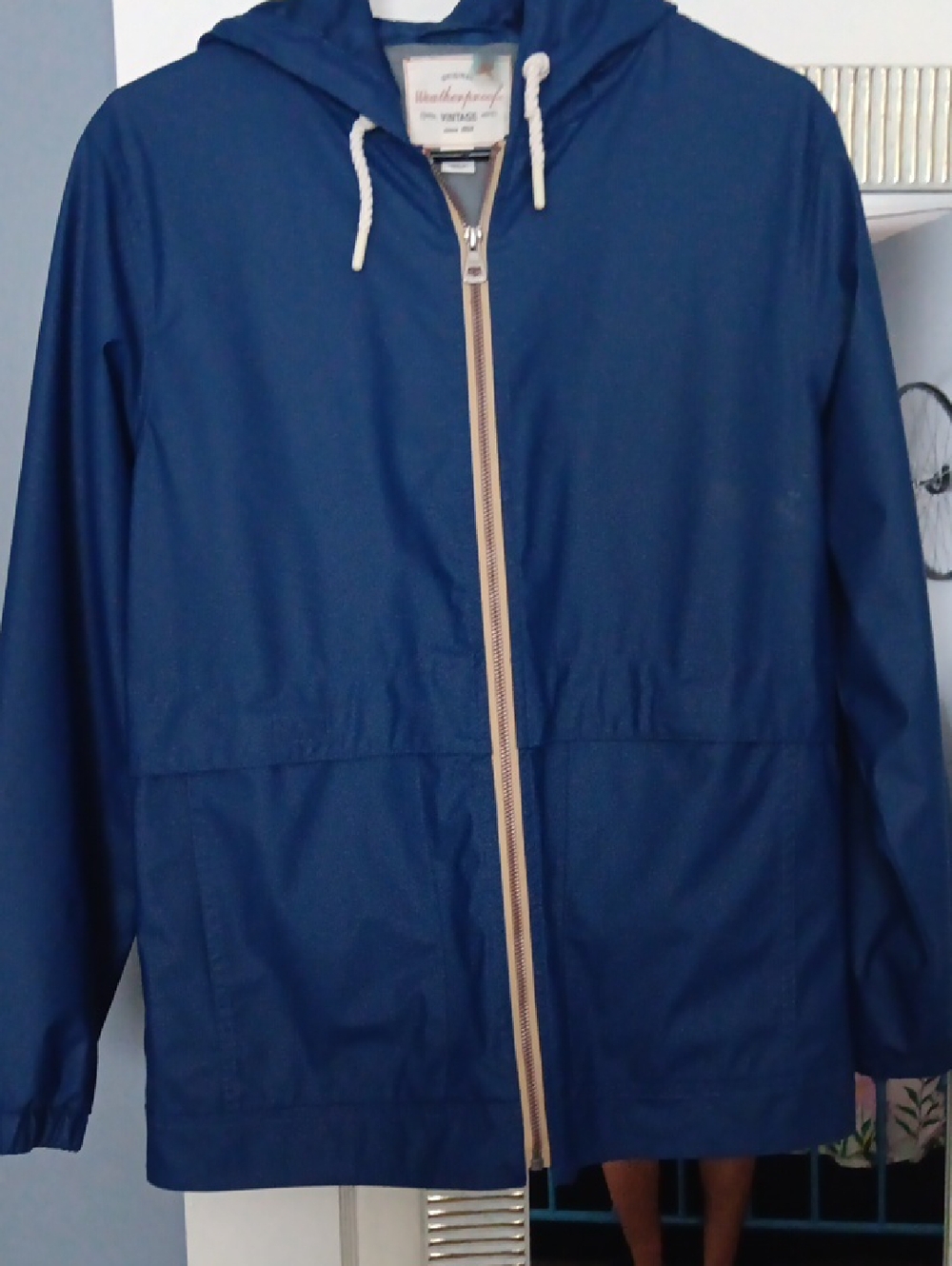 Womens Navy Hooded Lightweight Raincoat